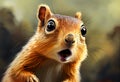 Portrait of a funny very surprised squirrel. AI generated Royalty Free Stock Photo
