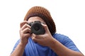 Young Man Shoot with His Camera Royalty Free Stock Photo