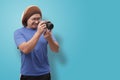 Young Man Shoot with His Camera Royalty Free Stock Photo