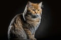 Portrait of a furry, calm cat posing on a black background. Ai generated