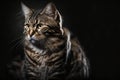 Portrait of a furry, calm cat posing on a black background. Ai generated