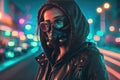 Portrait of a futuristic cyberpunk girl in the night city. Generative ai Royalty Free Stock Photo