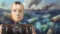 Portrait of a futuristic humanoid robot, 3D illustration