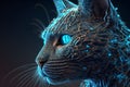 Portrait of a futuristic robot cat. An artistic abstract cyberpunk fantasy. Concept of a cyber cat. Neural network