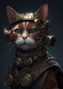 Portrait of a futuristic steampunk cat. A cyberpunk cat in the future in a fantasy world.