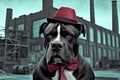 Portrait of a gangster dog in stylish clothes. AI generated Royalty Free Stock Photo