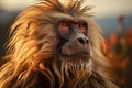 Portrait of a Gelada baboon. Generative AI