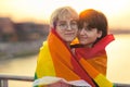 Portrait of a gender fluid couple wearing rainbow flag Royalty Free Stock Photo