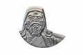The portrait of genghis khan on a mongolian silver coin