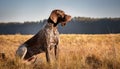 A portrait of a German Shorthaired Pointer dog with a focused expression. Royalty Free Stock Photo
