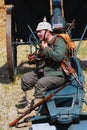 Portrait of a German soldier-reenactor.