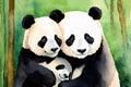 Portrait of a giant panda family. Parenthood of animal. Royalty Free Stock Photo