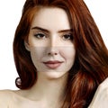 Portrait of ginger female face before and after rejuvenation.