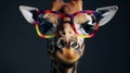 Portrait of giraffe drawn in sunglasses