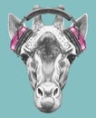 Portrait of Giraffe with headphones