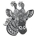 Portrait of a giraffe with patterns. Illustration of giraffe head with ornaments. Zentangle giraffe. Stylized animal