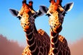 Portrait of a giraffe. Safari, colorful magic giraffe, cartoon style painting. Generative ai art illustration Royalty Free Stock Photo