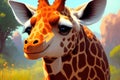 Portrait of a giraffe. Safari, colorful magic giraffe, cartoon style painting. Generative ai art illustration Royalty Free Stock Photo