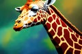 Portrait of a giraffe. Safari, colorful magic giraffe, cartoon style painting. Generative ai art illustration Royalty Free Stock Photo