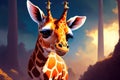 Portrait of a giraffe. Safari, colorful magic giraffe, cartoon style painting. Generative ai art illustration Royalty Free Stock Photo