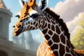 Portrait of a giraffe. Safari, colorful magic giraffe, cartoon style painting. Generative ai art illustration Royalty Free Stock Photo