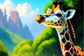 Portrait of a giraffe. Safari, colorful magic giraffe, cartoon style painting. Generative ai art illustration Royalty Free Stock Photo