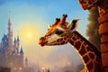 Portrait of a giraffe. Safari, colorful magic giraffe, cartoon style painting. Generative ai art illustration Royalty Free Stock Photo