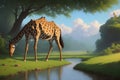 Portrait of a giraffe. Safari, colorful magic giraffe, cartoon style painting. Generative ai art illustration Royalty Free Stock Photo