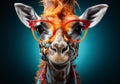 Portrait of giraffe wearing glasses. Glamorous fashion concept. Unreal and futuristic. AI generated