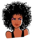 Portrait of a girl with afro-hairstyle in a cartoon style, anger expression