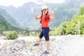 portrait of a girl against the panorama of the Alps Royalty Free Stock Photo