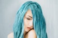 Portrait of girl with blue hair. Royalty Free Stock Photo