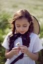 Portrait girl child in a white dress standing Royalty Free Stock Photo