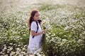 Portrait girl child in a white dress standing Royalty Free Stock Photo