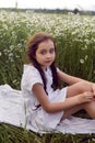 Portrait girl child in a white dress standing Royalty Free Stock Photo