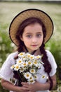 Portrait girl child in a white dress standing Royalty Free Stock Photo