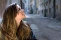 Portrait of the girl in a court yard