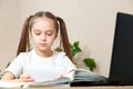 Portrait of girl does her homework at home