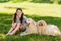 Portrait of girl with dogs