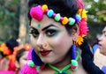 Portrait of a girl dressed to celebrate the famous festival of holi in kolkata, india Royalty Free Stock Photo