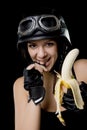 Portrait of a girl eating banana Royalty Free Stock Photo