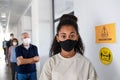 Portrait of girl with face mask, coronavirus, covid-19 and vaccination concept. Royalty Free Stock Photo