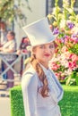 Portrait of a girl in a festive costume at the procession `Flower Festival