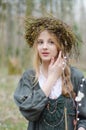 Portrait of a girl in a folk medieval style with a circlet Royalty Free Stock Photo