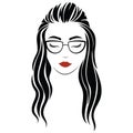 Portrait of a girl with glasses. Head of a beautiful girl. Face of a young woman with a female hairdo. Logo for the