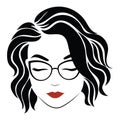 Portrait of a girl with glasses. Head of a beautiful girl. Face of a young woman with a female hairdo. Logo for the