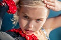 Portrait of a girl gymnast performing a temperamental dance Royalty Free Stock Photo