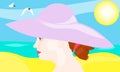 Portrait of a girl in a hat on the beach background