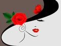 Portrait of a girl in a hat with a red rose and a butterfly. Royalty Free Stock Photo