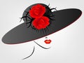 Portrait of a girl in a hat with red roses on a gray. Royalty Free Stock Photo